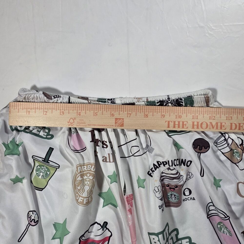 Starbucks Pajama Set Womens 3XL White But First Coffee Print Graphic Satin... - Picture 8 of 9